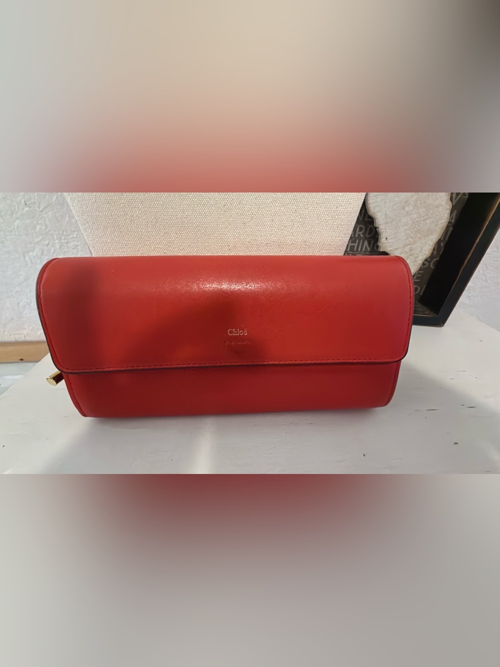 Authenticated Chloe Red long wallet with beautiful gold tone hardware